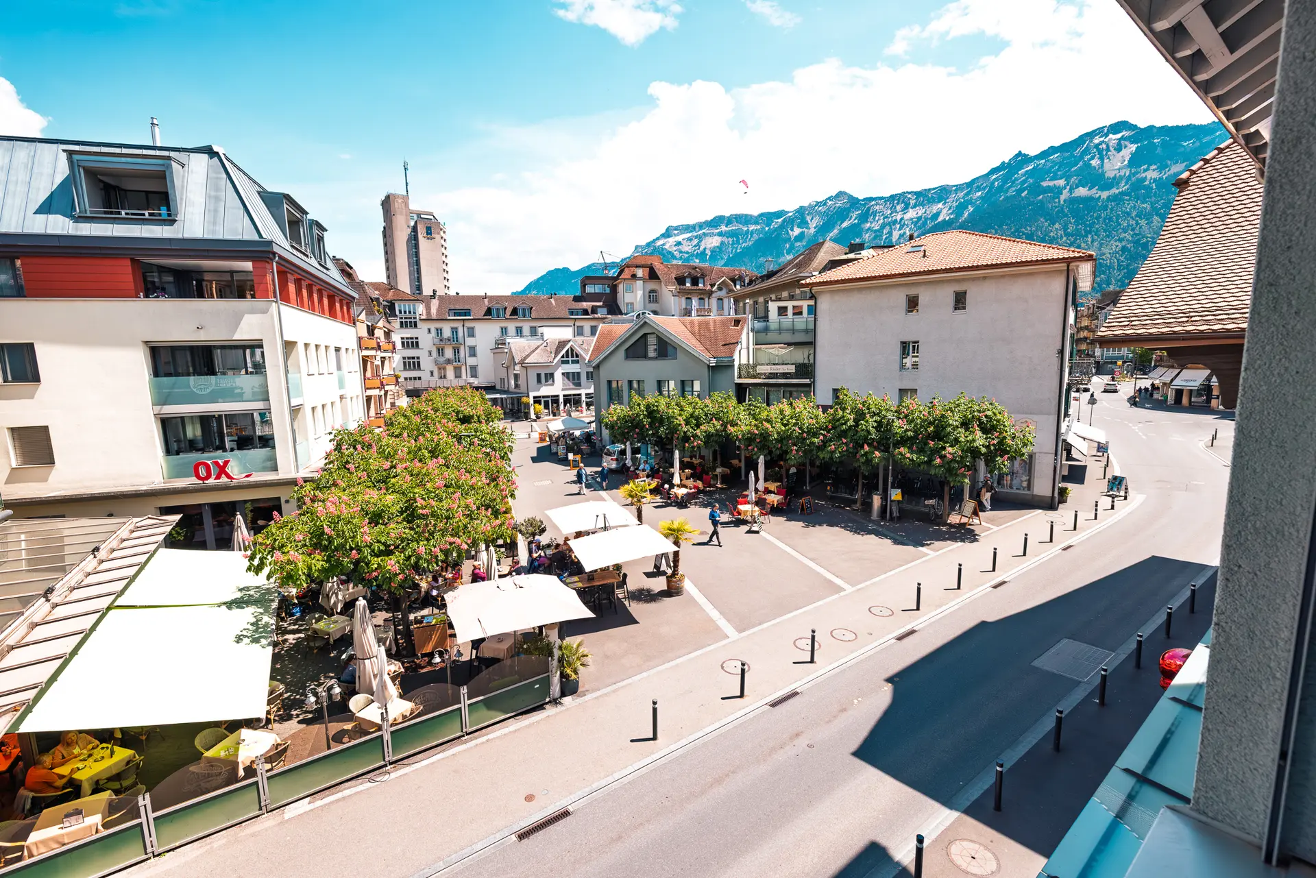 View of the town square in Interlaken